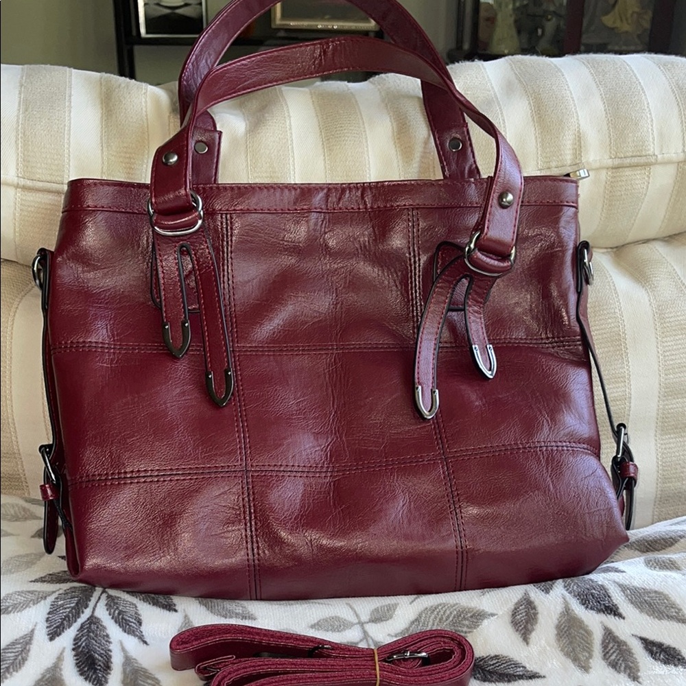 Classic Burgundy Faux Leather Shoulder Bag
